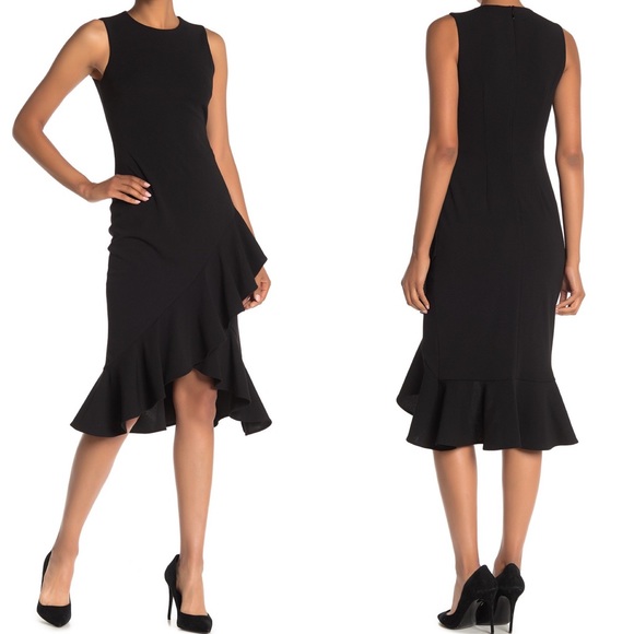 Calvin Klein Dresses & Skirts - Calvin Klein || NEW Black Ruffled Hem Midi Dress 6